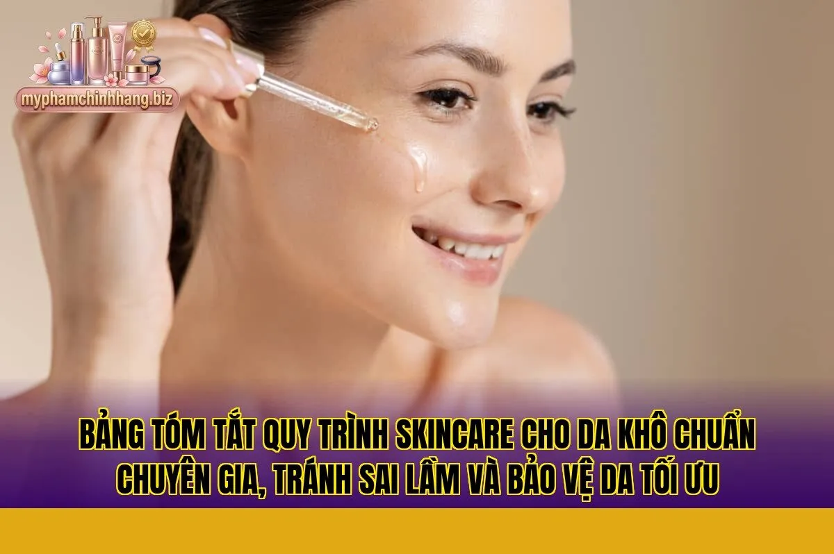 Bảng tóm tắt quy trình skincare cho da khô chuẩn chuyên gia, tránh sai lầm và bảo vệ da tối ưu