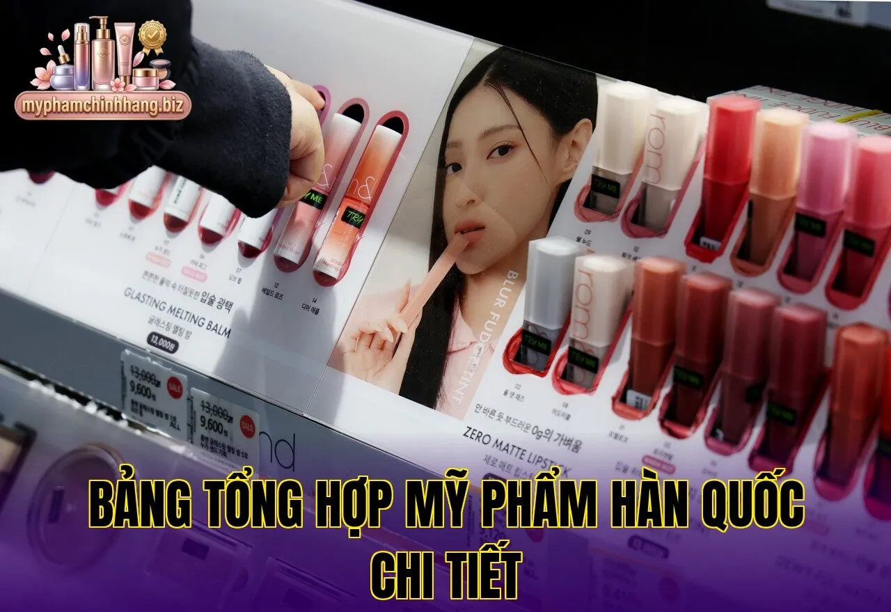 Bảng tổng hợp mỹ phẩm Hàn Quốc chi tiết