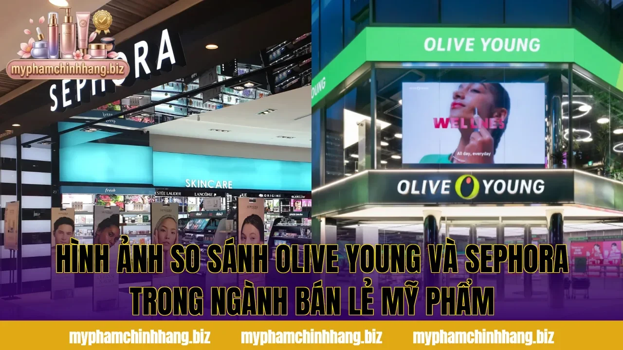 Hình ảnh so sánh Olive Young và Sephora trong ngành bán lẻ mỹ phẩm